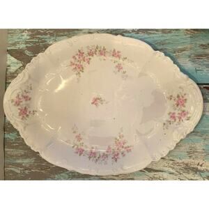 Vintage Imperial H & C Carlsbad Austria Large 19" Platter Pink Floral Green Leav